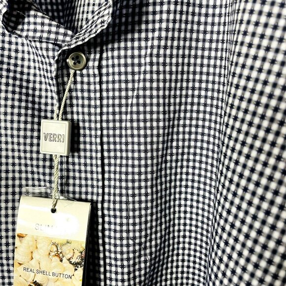 Verri Mens Blue Gingham Button Down Collared Dress Shirt Size XL 44 u - Picture 3 of 7